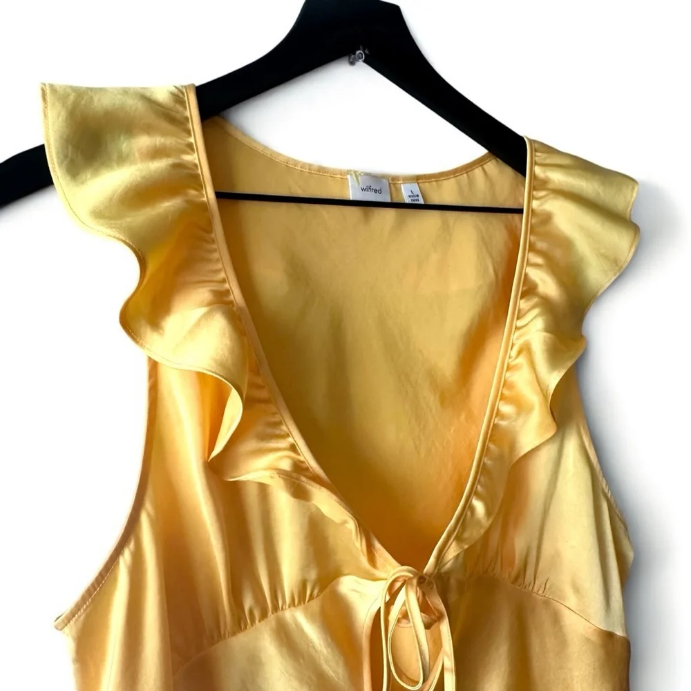 Aritzia Wilfred Tonka Satin Blouse Women's Size Large Sunflower Yellow - Picture 2 of 9